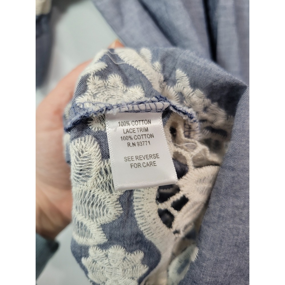 Kaktus Womens Off Shoulder‎ Bell Sleeve Embroidered Lace Trim Tunic Top L Cotton - Picture 5 of 7